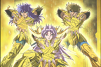 Milo, Aiolia et Mû, de face