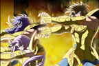 Mû, Milo et Aiolia, de profil