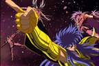 Milo attaquant Saga, Shura et Camus