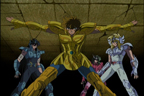 Aiolia stoppant Hyôga et Shiryû