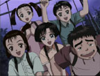Yuzuriha et ses amis devant la cascade